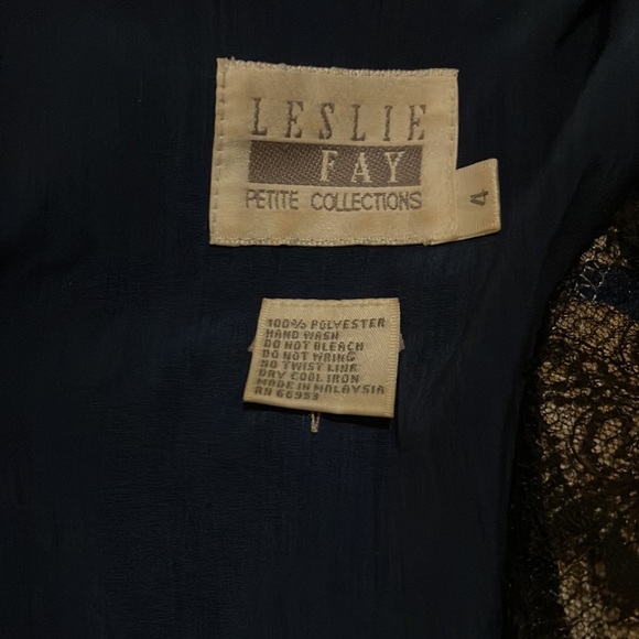 Vintage Dress Leslie Fay Petite Collection Blue with Red Sleeve Cuffs on Pockets - Picture 15 of 16